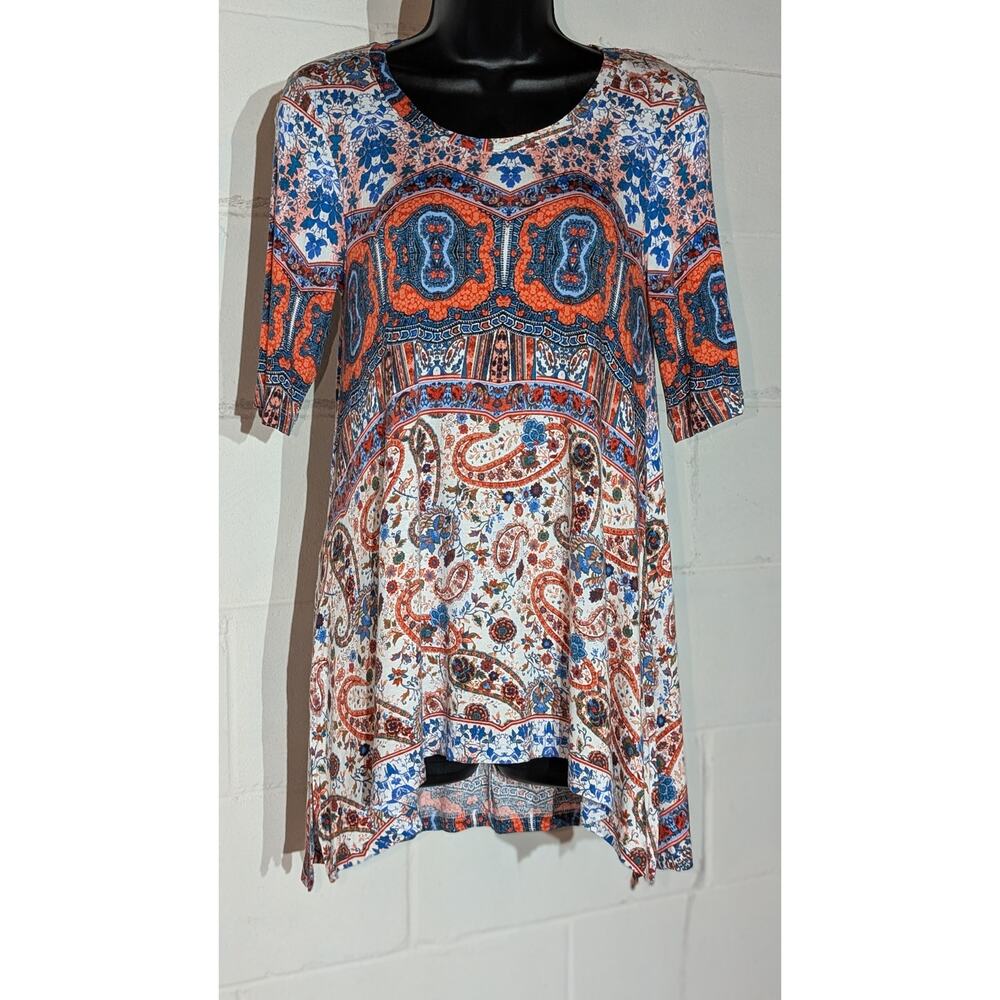 Cupio Paisley Print Tunic Top Blouse 3/4 Sleeves Bohemian Style Small